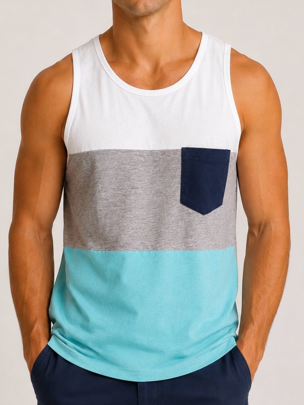 H&M White, Gray, Light Blue & Navy Colorblock Tank Top
